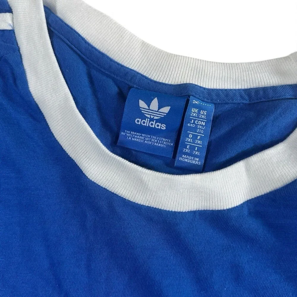 ADIDAS Vintage Trefoil T-Shirt 2XL Blue White 3-Stripes Ringer Tee Retro Logo
